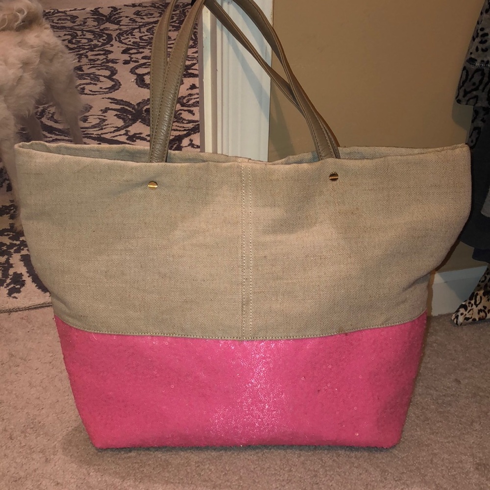 Boston Proper Deux Lux Canvas & Pink Sequin Tote